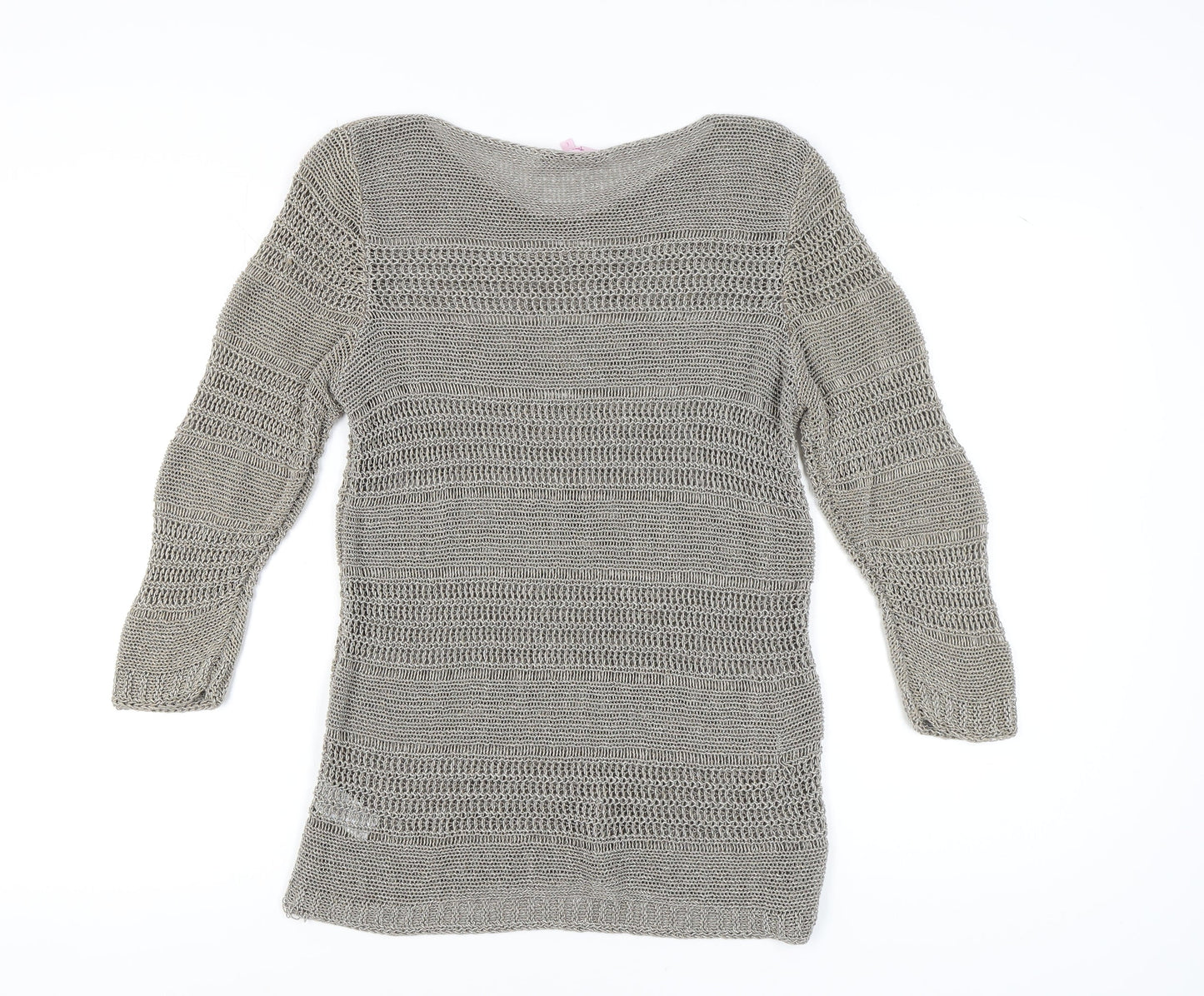 Marks and Spencer Women's Grey Open-Knit V-Neck Jumper L