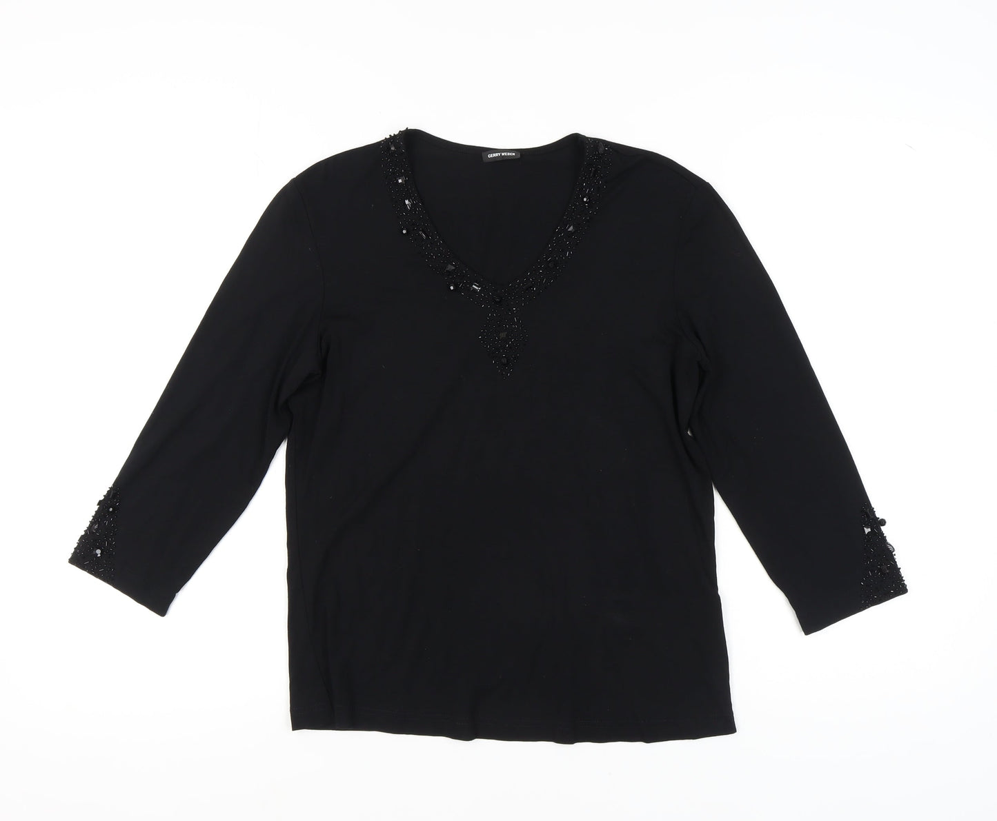 Gerry Weber Women's Black Beaded V-Neck Top, Size 12