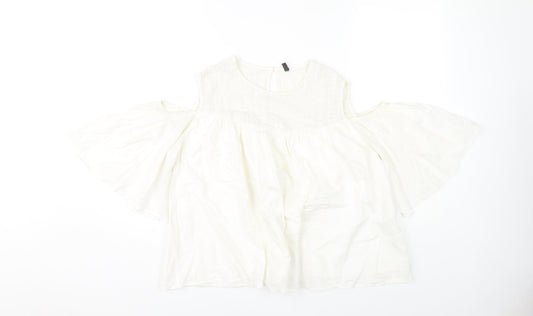 Stile Benetton Women's White Cold Shoulder Blouse