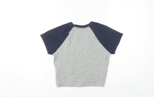 Hollister Women's Grey and Blue Ringer T-Shirt, Size S
