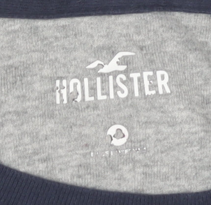 Hollister Women's Grey and Blue Ringer T-Shirt, Size S
