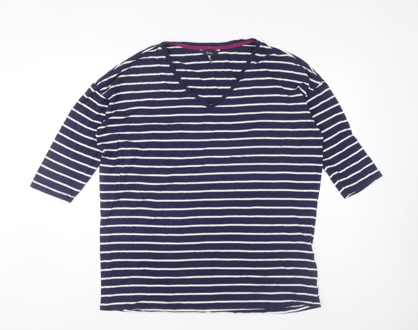 Joules Women's Blue Striped V-Neck T-Shirt Size 12