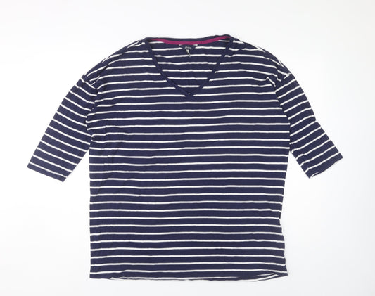 Joules Women's Blue Striped V-Neck T-Shirt Size 12