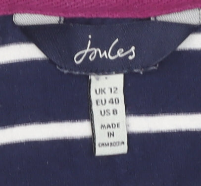 Joules Women's Blue Striped V-Neck T-Shirt Size 12