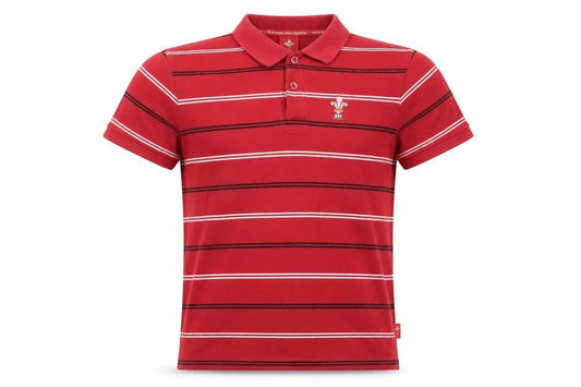 WRU Men's Red Striped Polo Shirt L Rugby