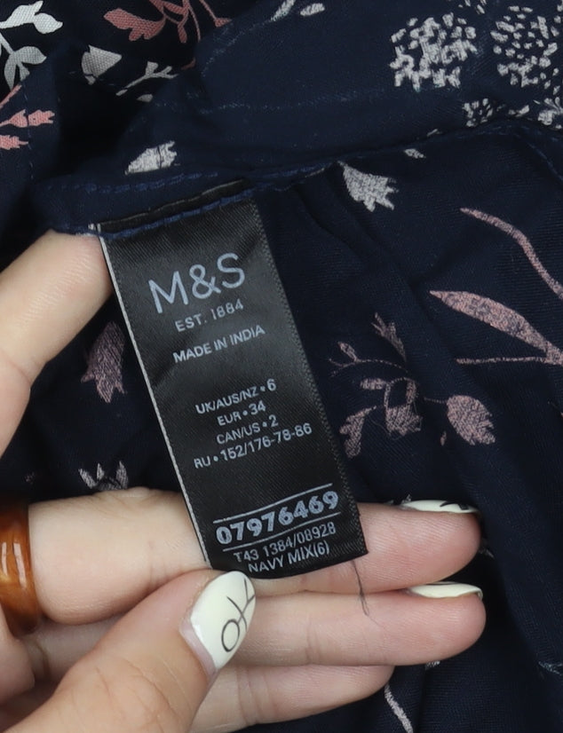 Marks and Spencer Women's Blue Floral Top Size 6