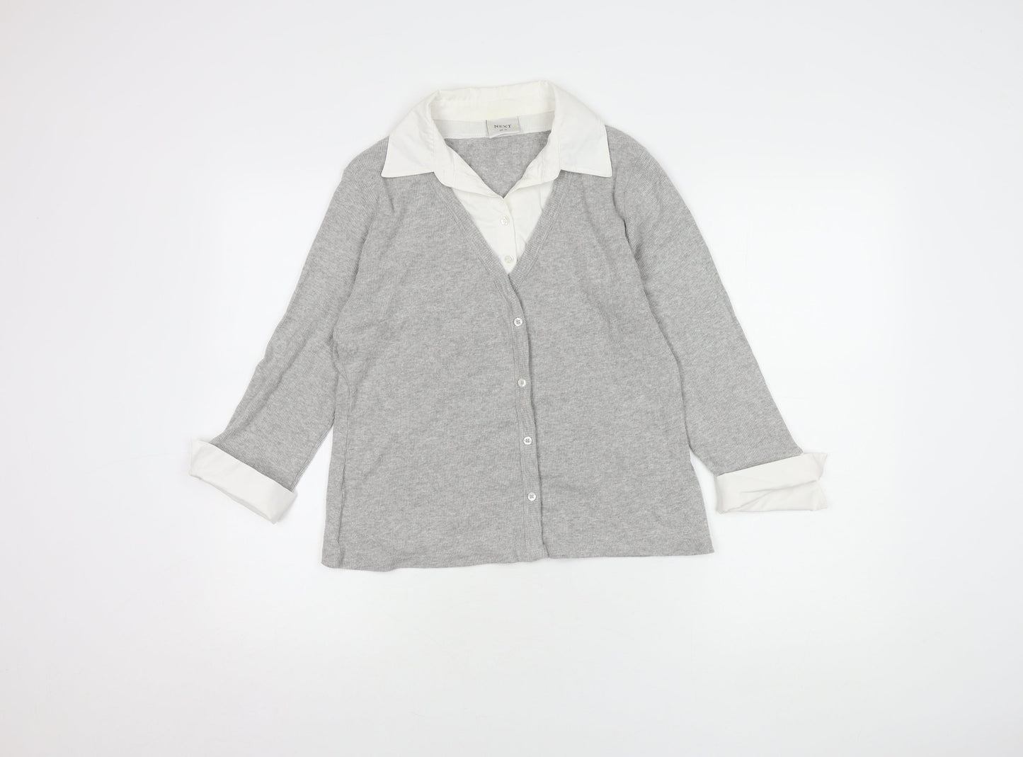 Next Women's Grey Knit Button-Up Collared Shirt