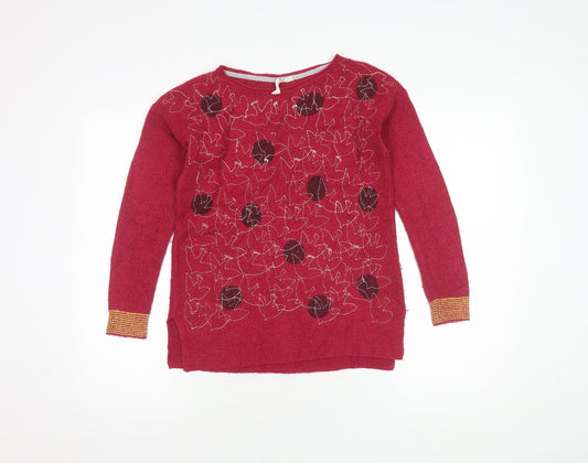 White Stuff Women's Red Geometric Pullover Jumper