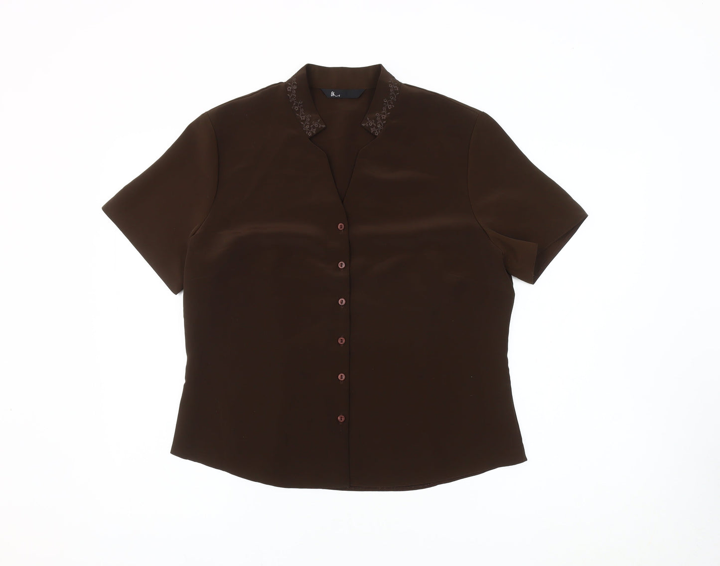 BHS Women's Brown Button-Up Shirt Size 14 with Embroidery