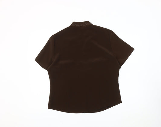 BHS Women's Brown Button-Up Shirt Size 14 with Embroidery