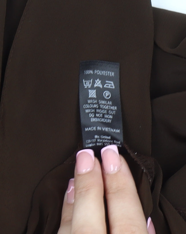 BHS Women's Brown Button-Up Shirt Size 14 with Embroidery