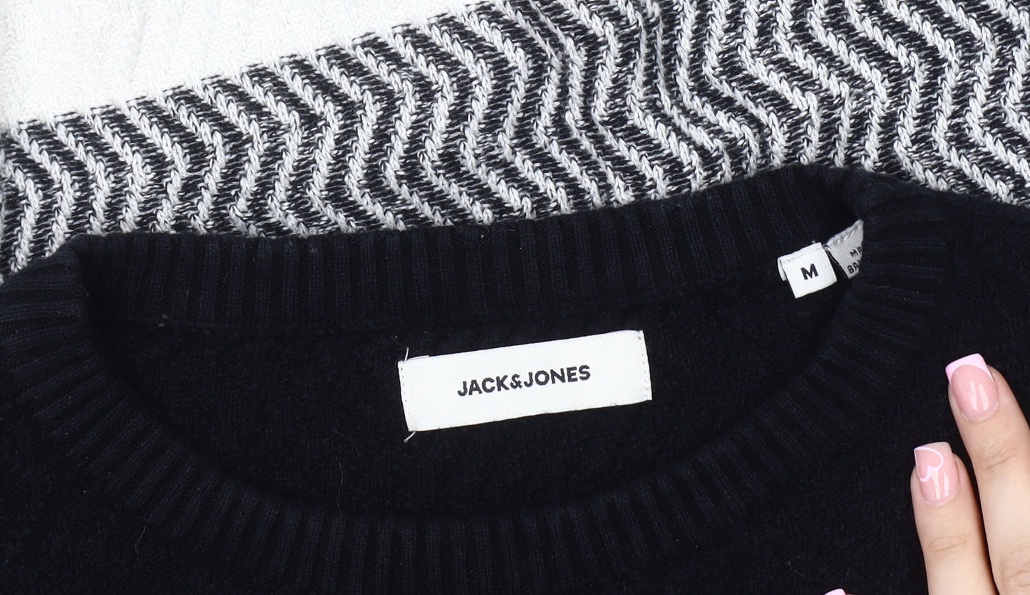 Jack & Jones Men's Medium Black Grey Pullover Crew Neck Jumper