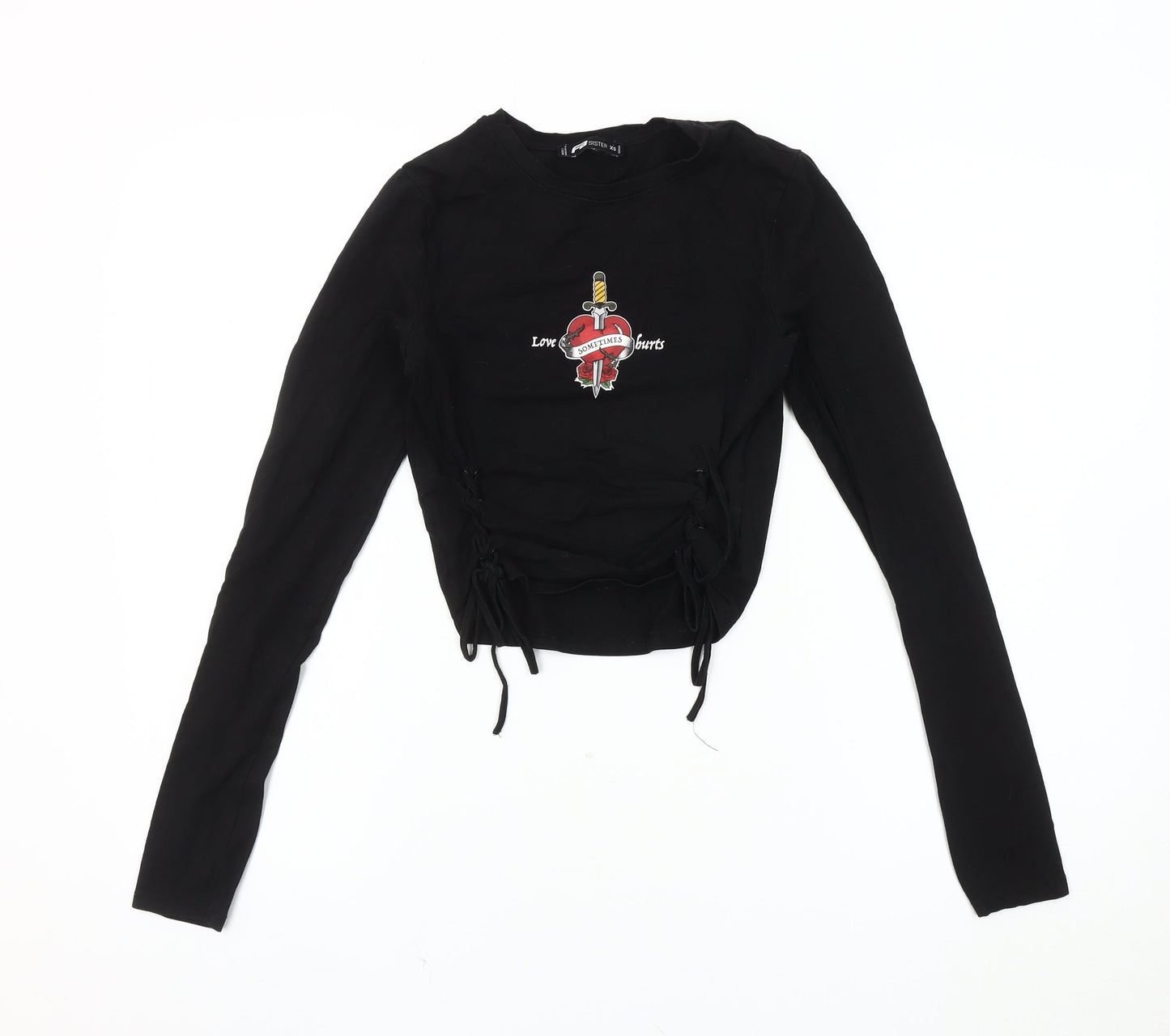 FB Sister Women's Black Cropped Long Sleeve Tee XS