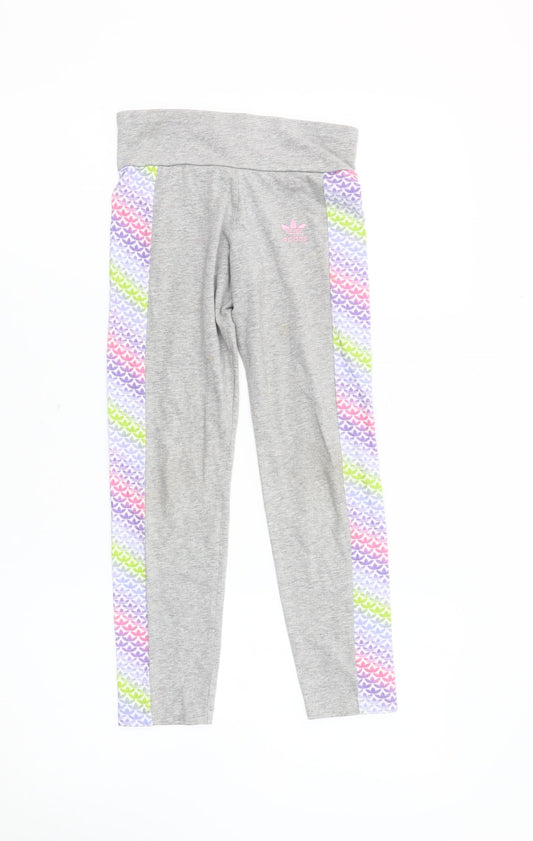 Adidas Girls Grey Chevron Leggings 9-10 Years, Stylish Comfort