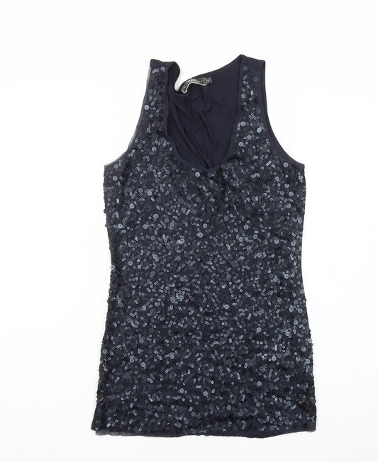 Mint Velvet Women's Blue Sequin Tank Top Size 10