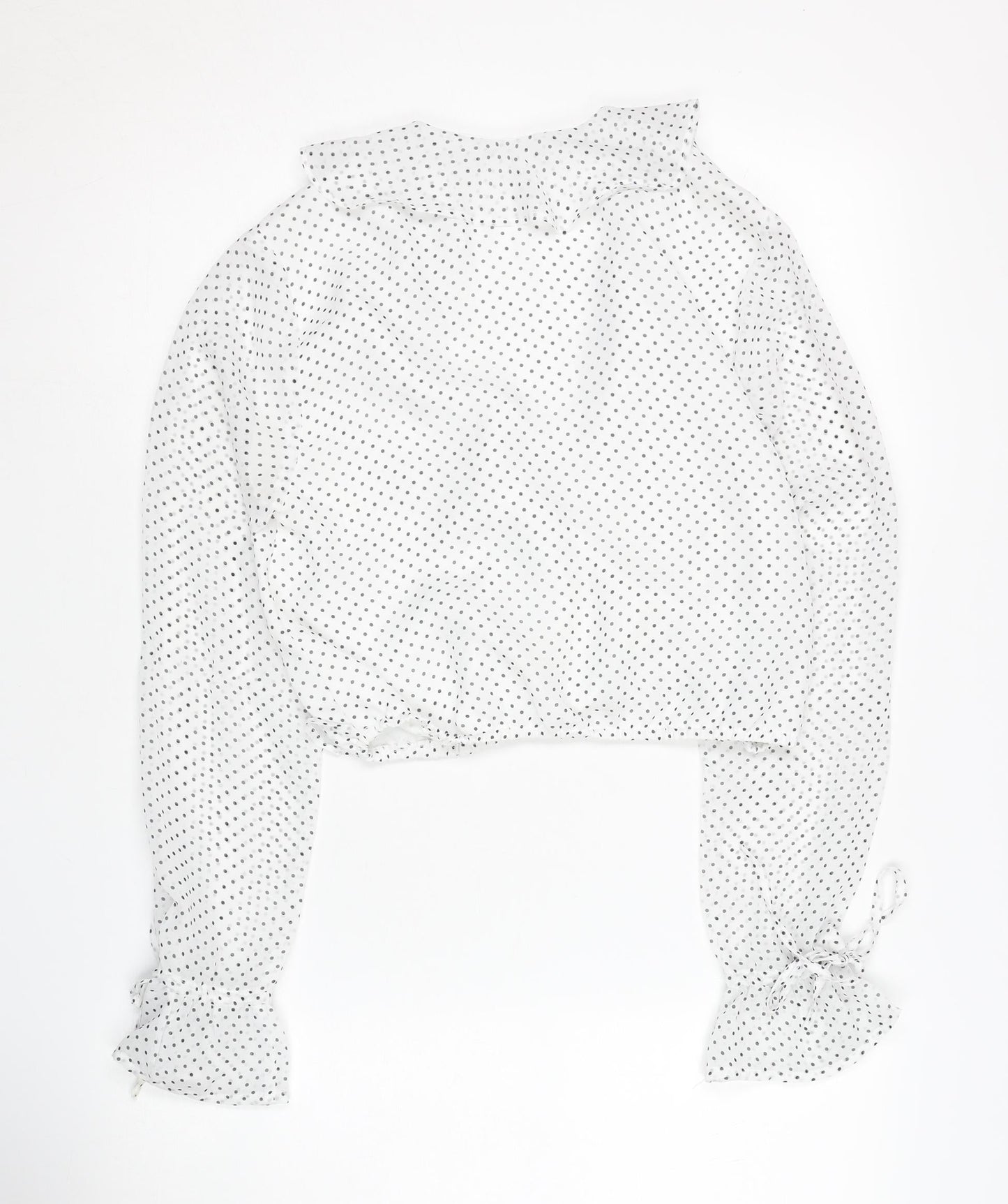 Honey Punch Women's White Polka Dot Cropped Blouse M