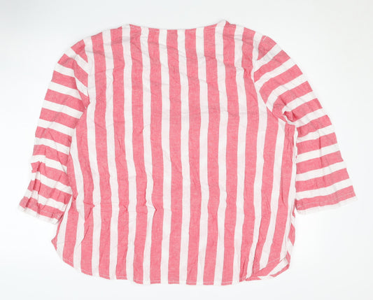 Cotton Traders Women's Red Striped 3/4 Sleeve Top