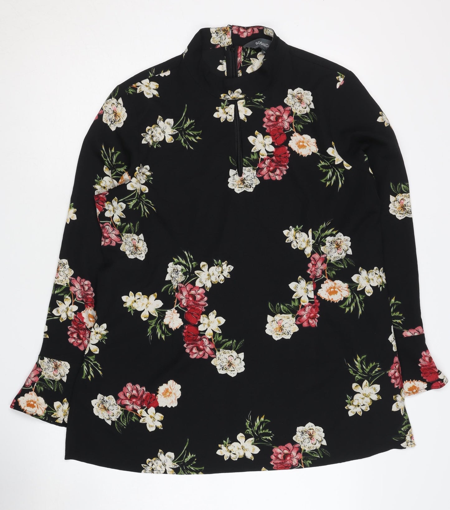 Sosandar Women's Black Floral Tunic Top - Size 16