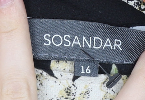 Sosandar Women's Black Floral Tunic Top - Size 16