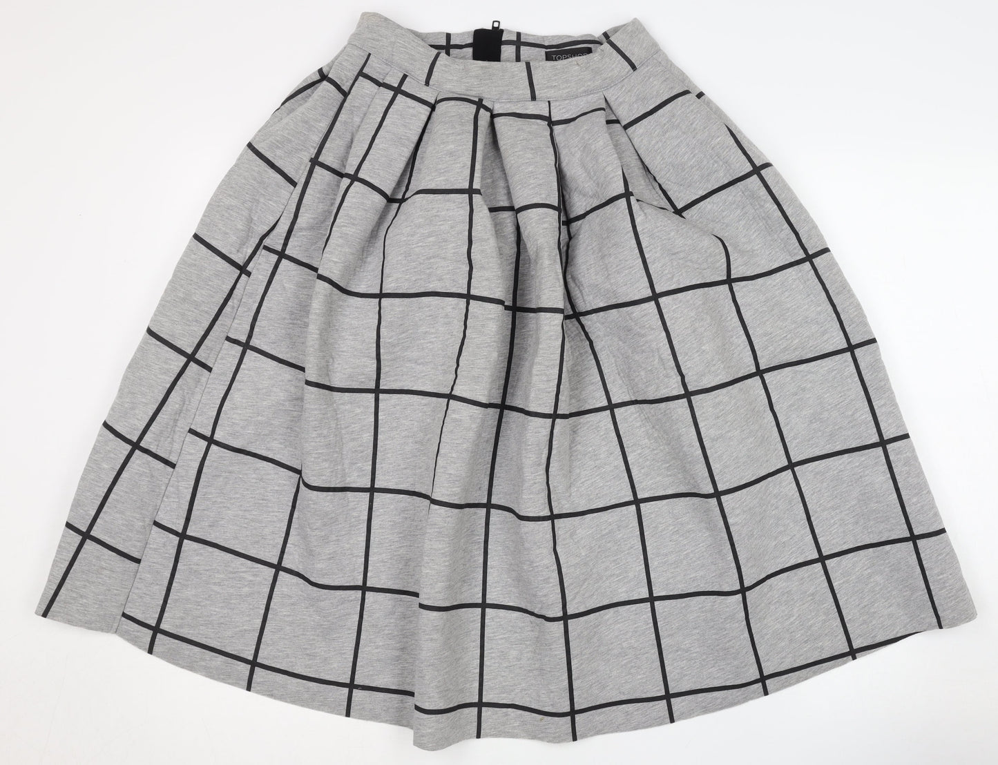Topshop Women's Grey Pleated Check Skirt Size 8