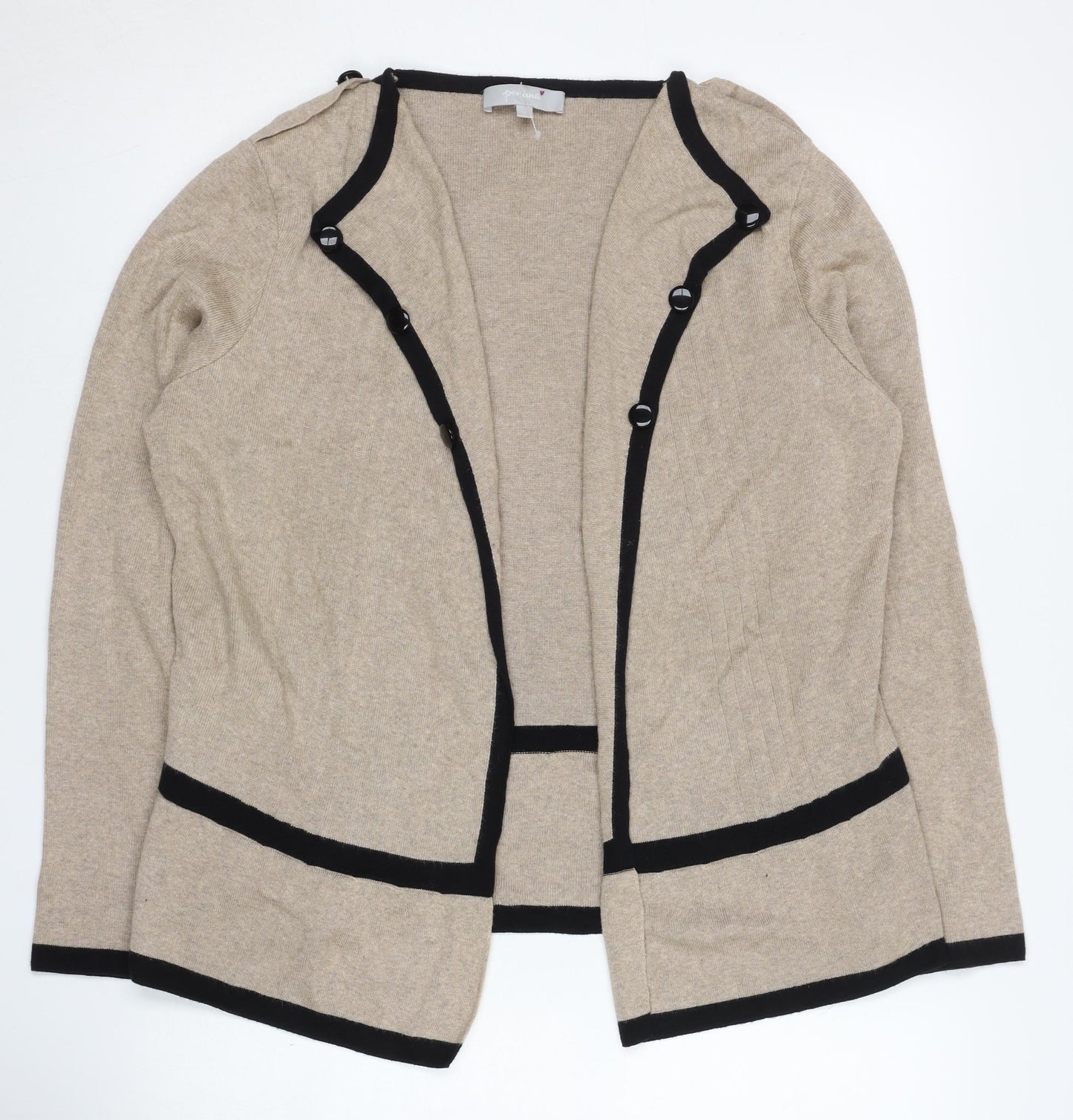 Per Una Women's Beige Open Front Cardigan Size 14 Button Open
