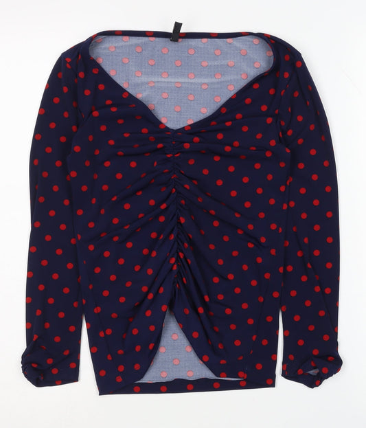 Stradivarius Women's Blue Polka Dot Blouse Size 12