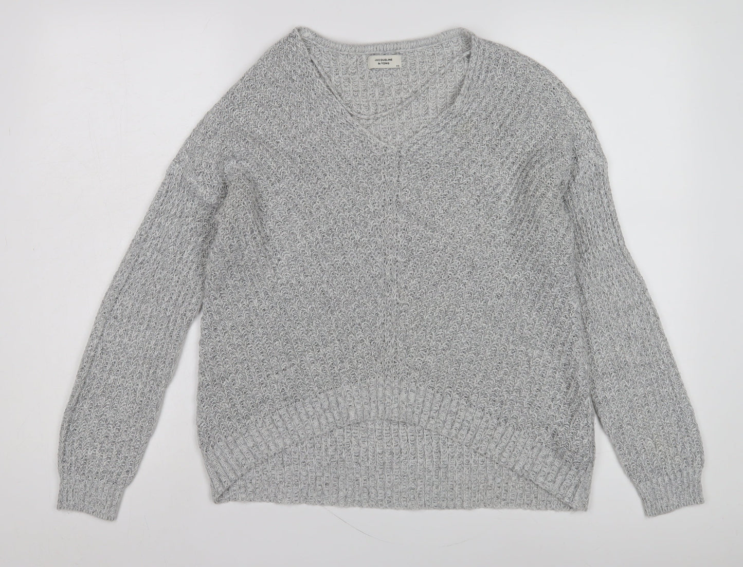Jacqueline de Yong Women's Grey V-Neck Pullover XS