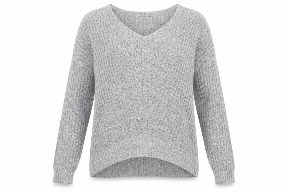 Front view of Jacqueline de Yong Women's Grey V-Neck Pullover XS