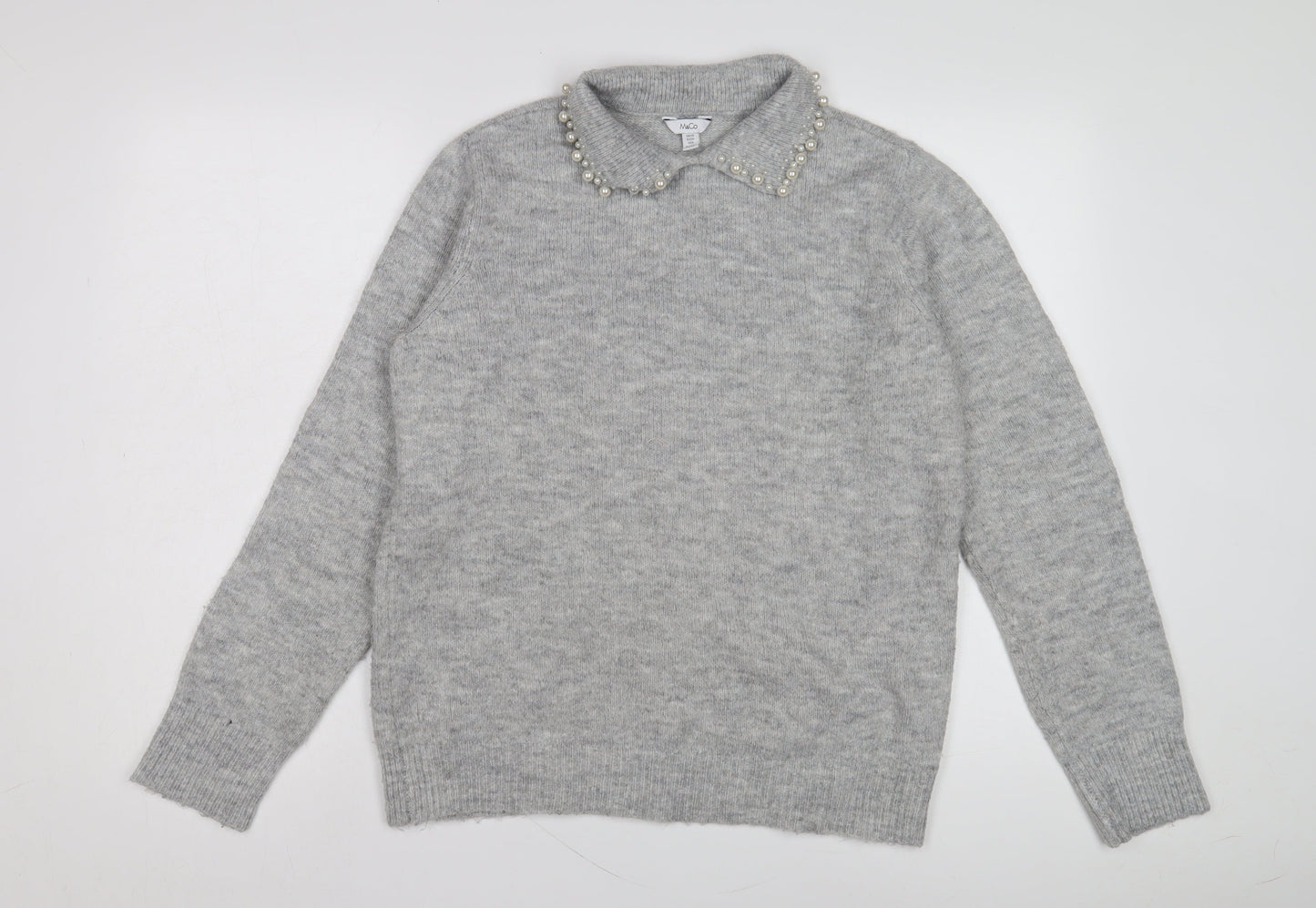 M&Co Women's Grey Collared Jumper Size 10