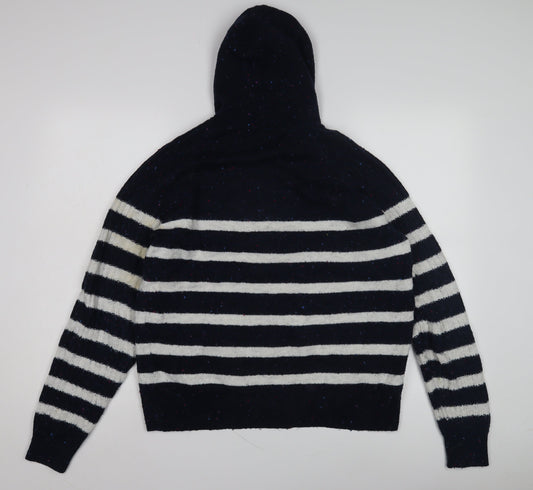 Marks and Spencer Women's Black Striped Knit Hoodie M