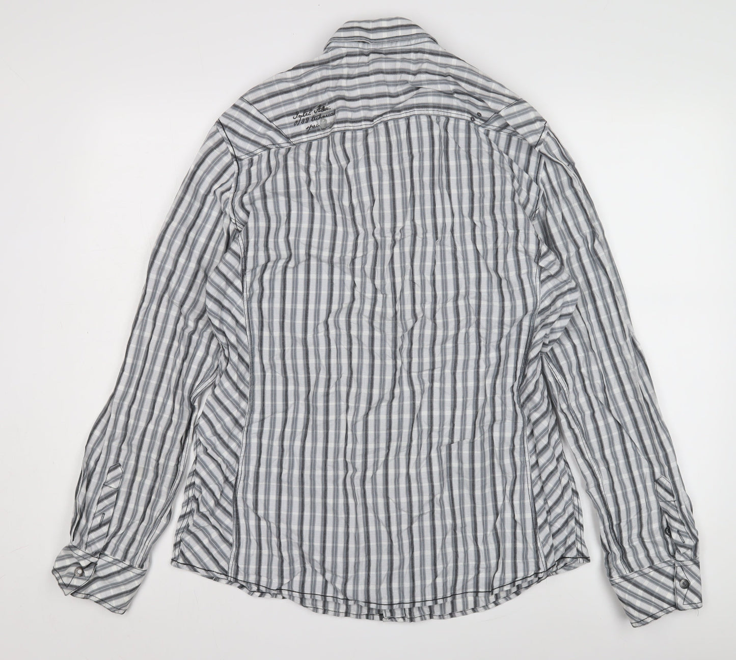 Next Men's Grey Slim Fit Striped Button-Up Shirt L