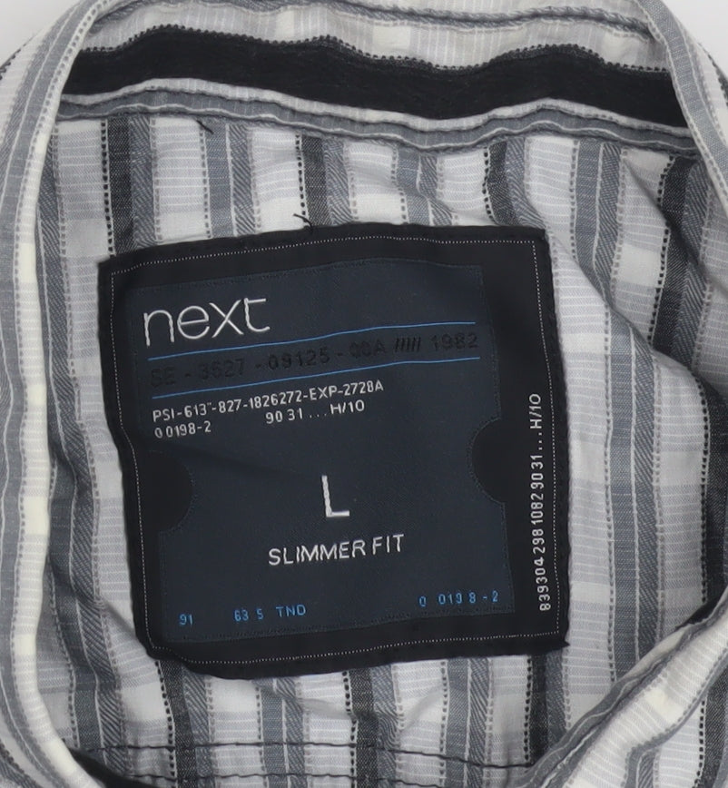 Next Men's Grey Slim Fit Striped Button-Up Shirt L