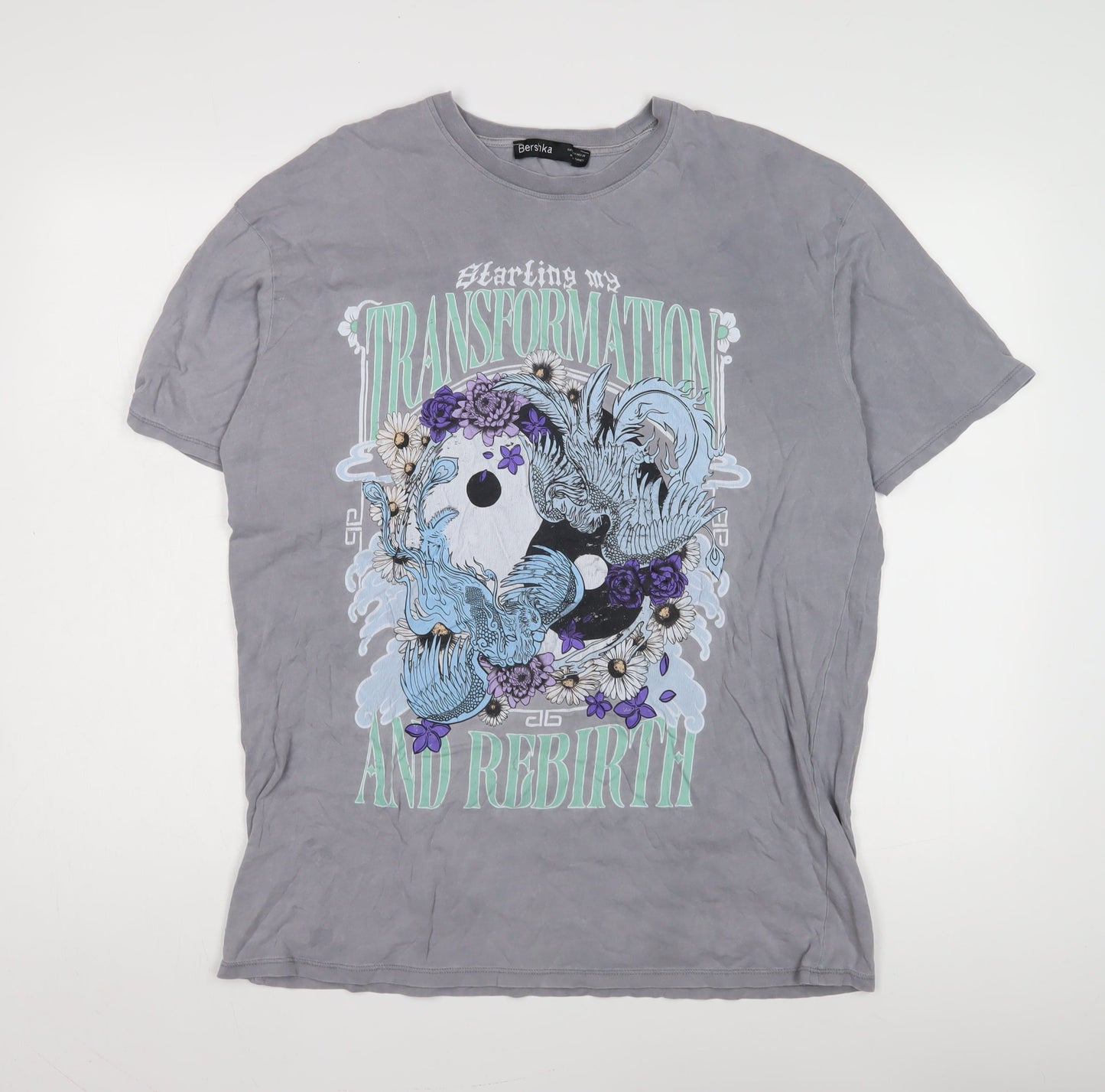 Bershka Women's Grey Cotton T-Shirt, Medium, Casual