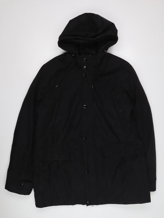 Livergy Unisex Black Parka Jacket, Size 12, Hooded, Zip/Button