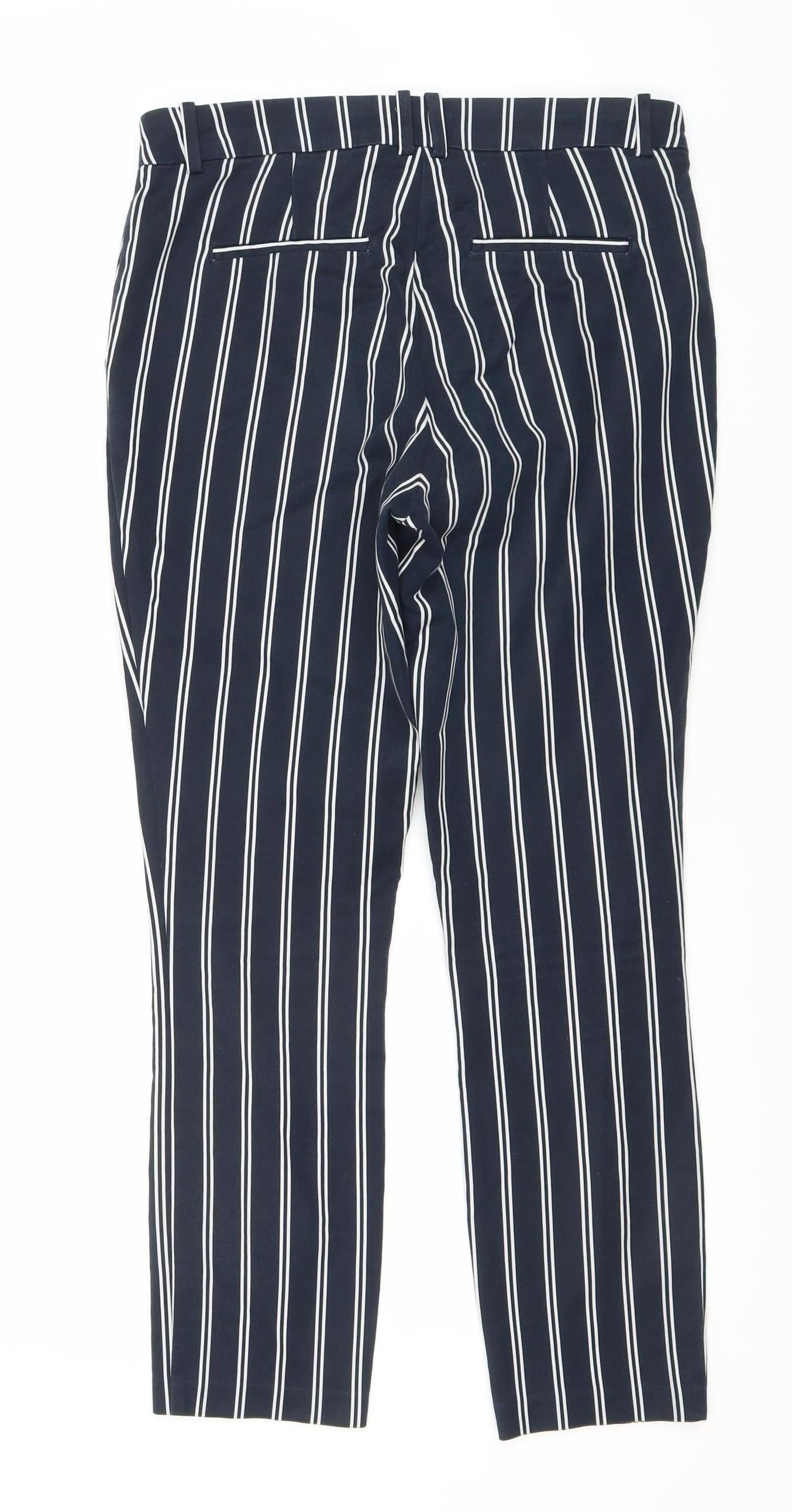 H&M Women's Blue Striped Cropped Trousers, Size 10