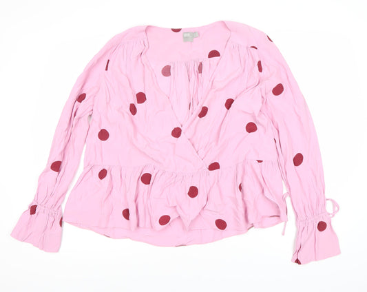 ASOS Women's Pink Polka Dot Wrap Blouse Size 14