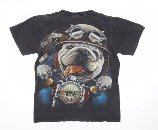 Thanabat Men's Black M Biker Bulldog Graphic T-Shirt