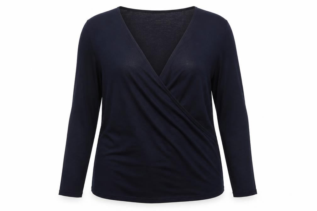 Front view of Roman Women’s Navy Wrap Jumper, size UK 14