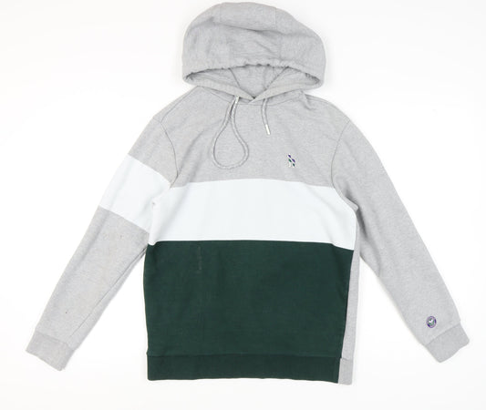 HAZZYS Men's Grey Green Striped Pullover Hoodie