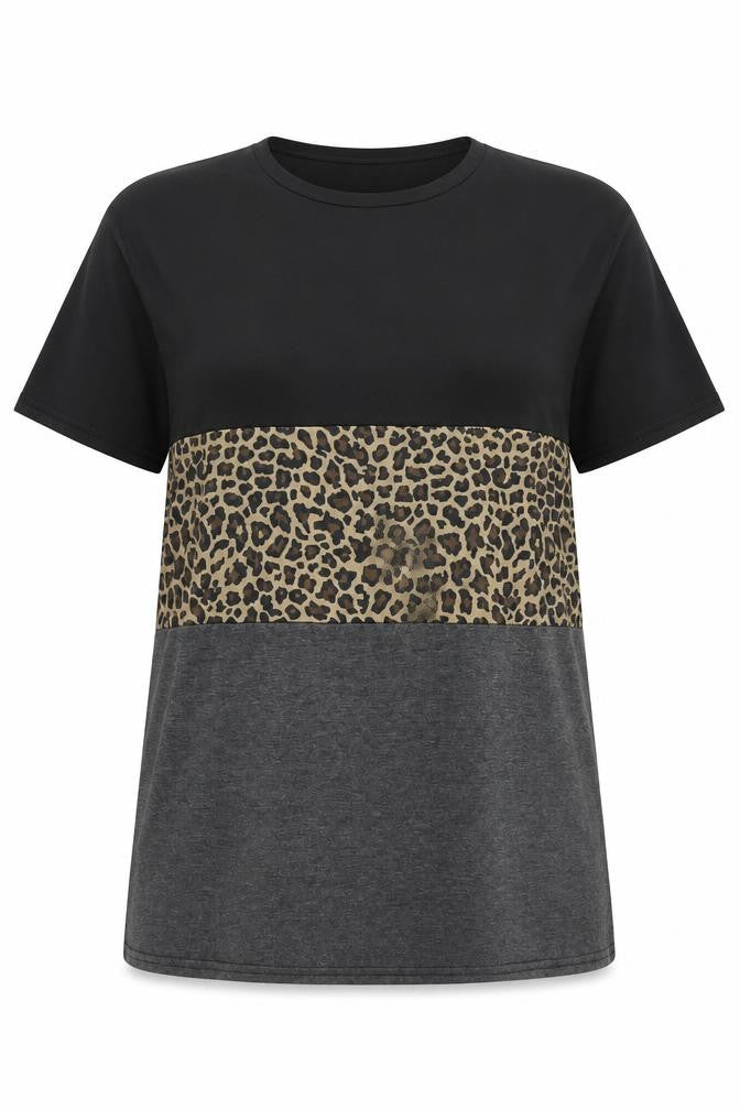 Boohoo Women's Black Beige Animal Print T-Shirt Size 16