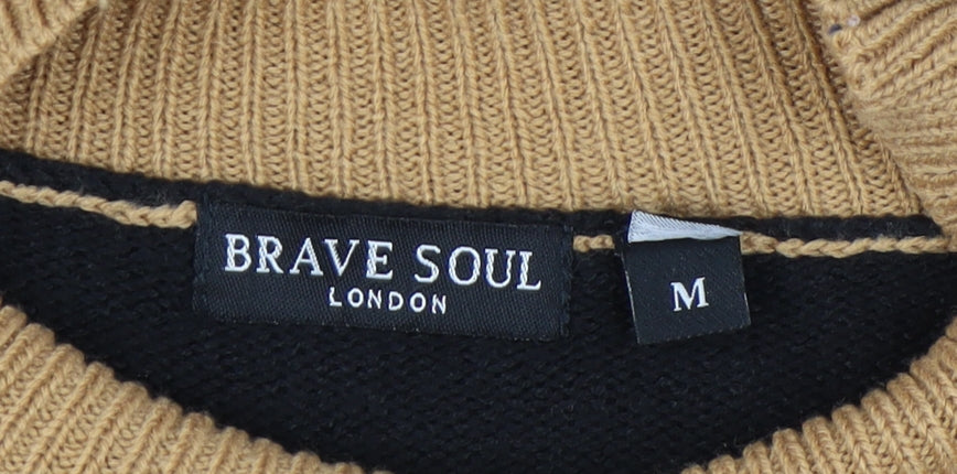 Brave Soul Women's Beige Black Knit Pullover Jumper M
