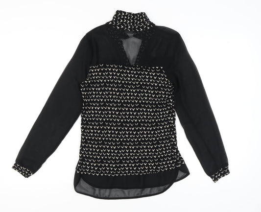 Next Women's Black Geometric Long Sleeve Blouse Size 8