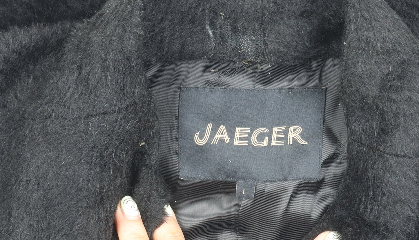 Jaeger Women's Black Wool Coat, L, Mid-Length