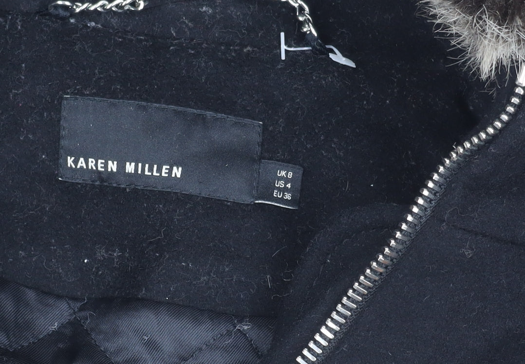 Karen Millen Women's Black Wool Parka Coat, Size 8
