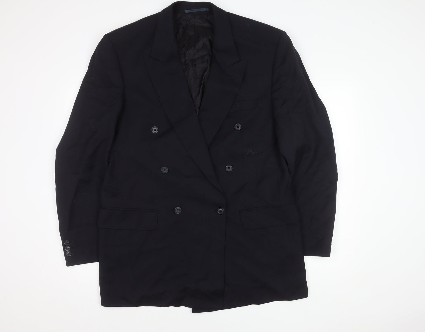 Pierre Cardin Men's Black Long Wool Blazer 42L Double-Breasted