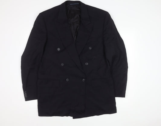 Pierre Cardin Men's Black Long Wool Blazer 42L Double-Breasted