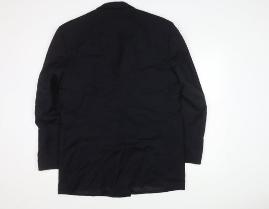 Pierre Cardin Men's Black Long Wool Blazer 42L Double-Breasted