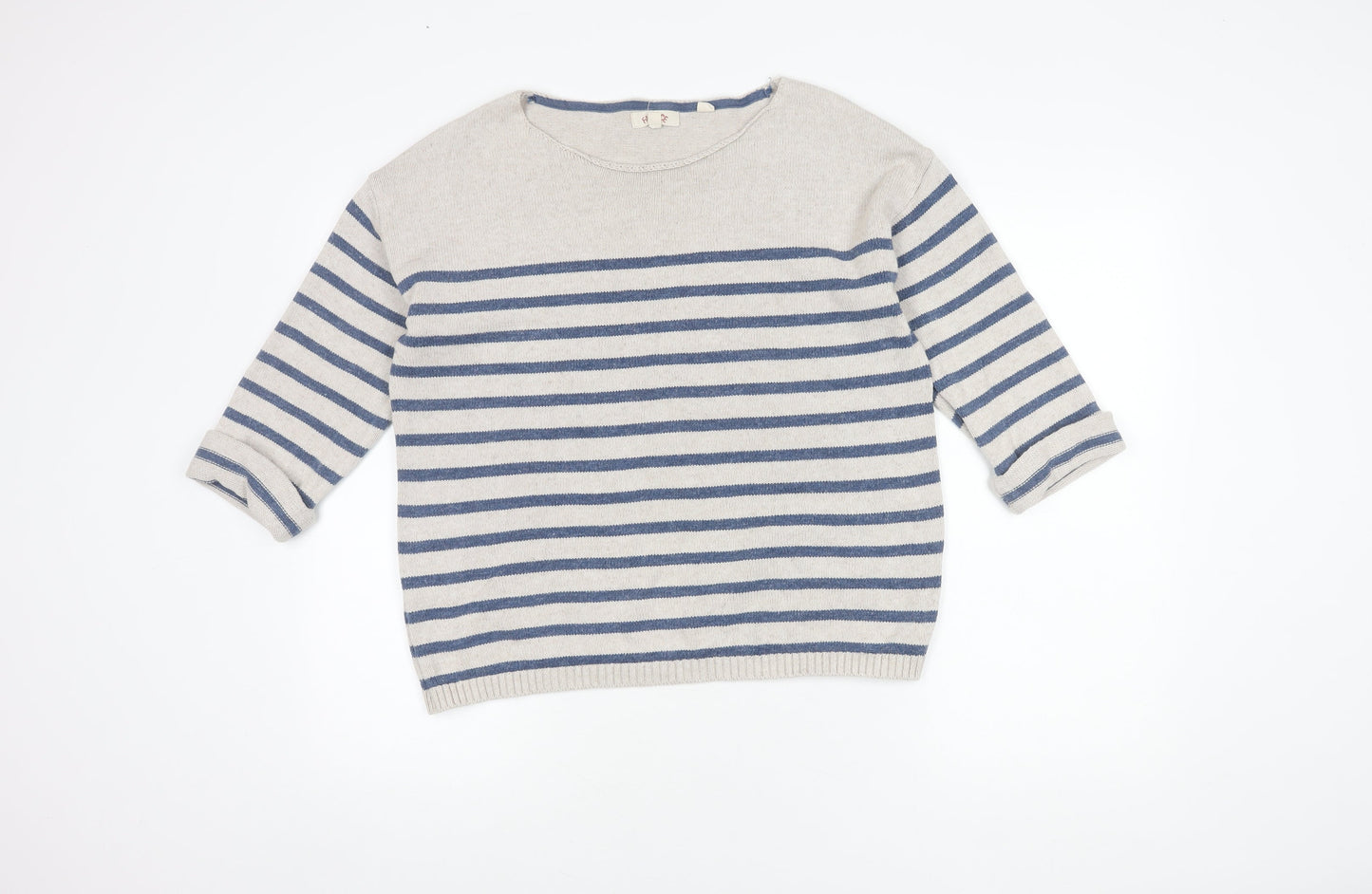 Fat Face Women's Ivory & Blue Striped Pullover, Size 12
