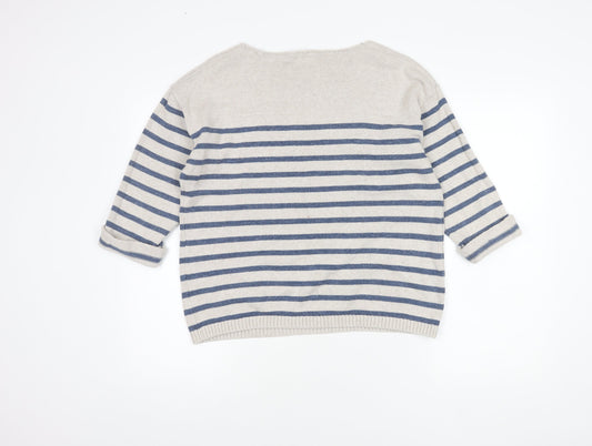 Fat Face Women's Ivory & Blue Striped Pullover, Size 12