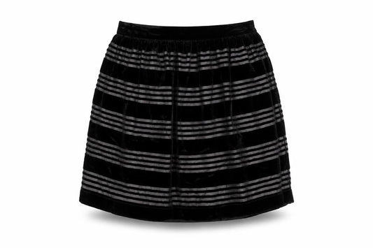 Jack Wills Women's Black Striped Velvet Skirt, Size 14